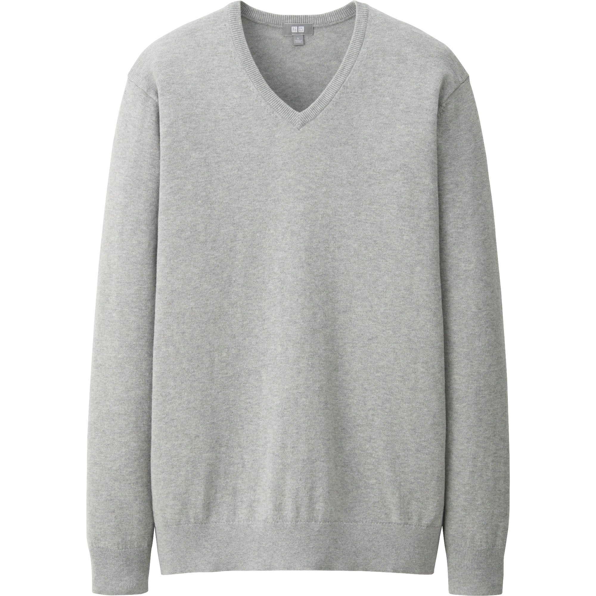 Uniqlo Men Cotton Cashmere V-neck Sweater in Gray for Men | Lyst