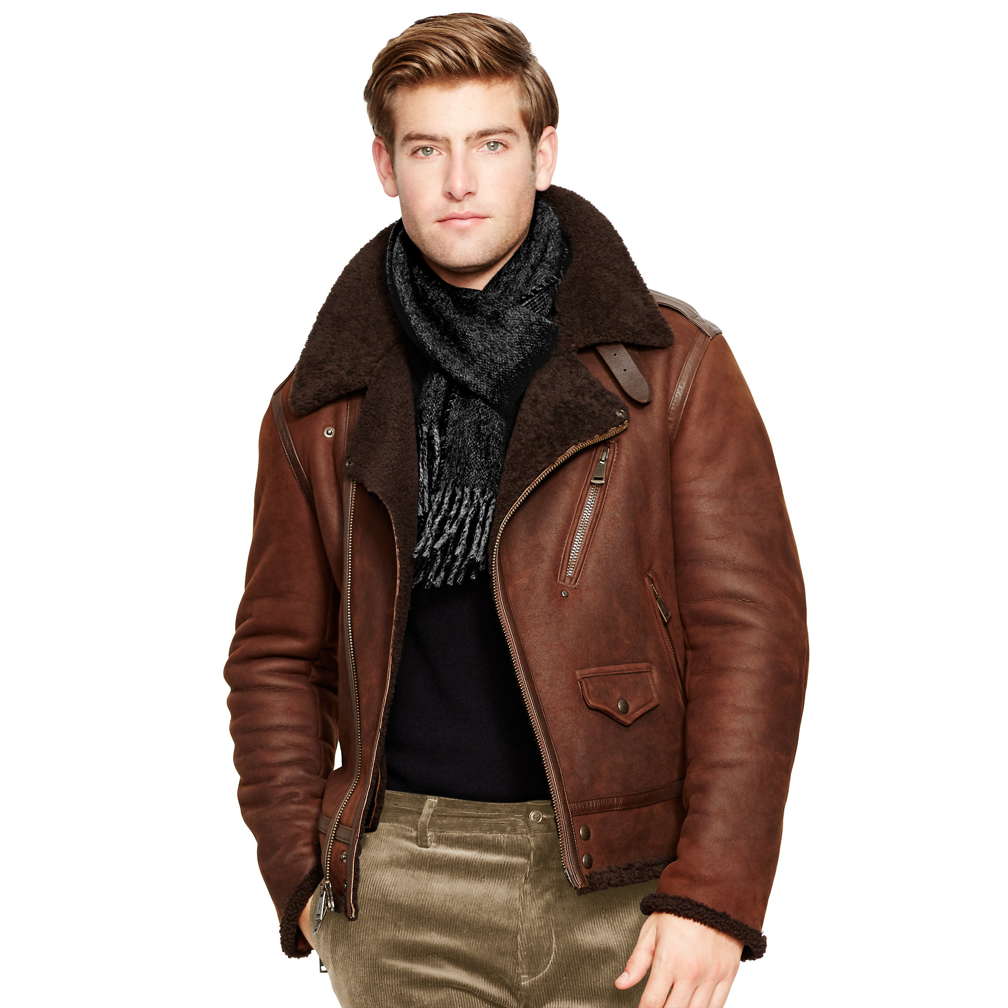 Lyst Polo Ralph Lauren Shearling Biker Jacket In Brown For Men Gallery