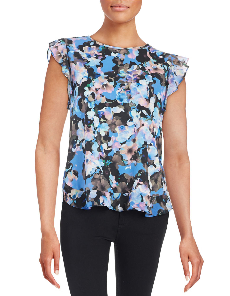 Lyst - Cece By Cynthia Steffe Floral Flutter Blouse in Blue