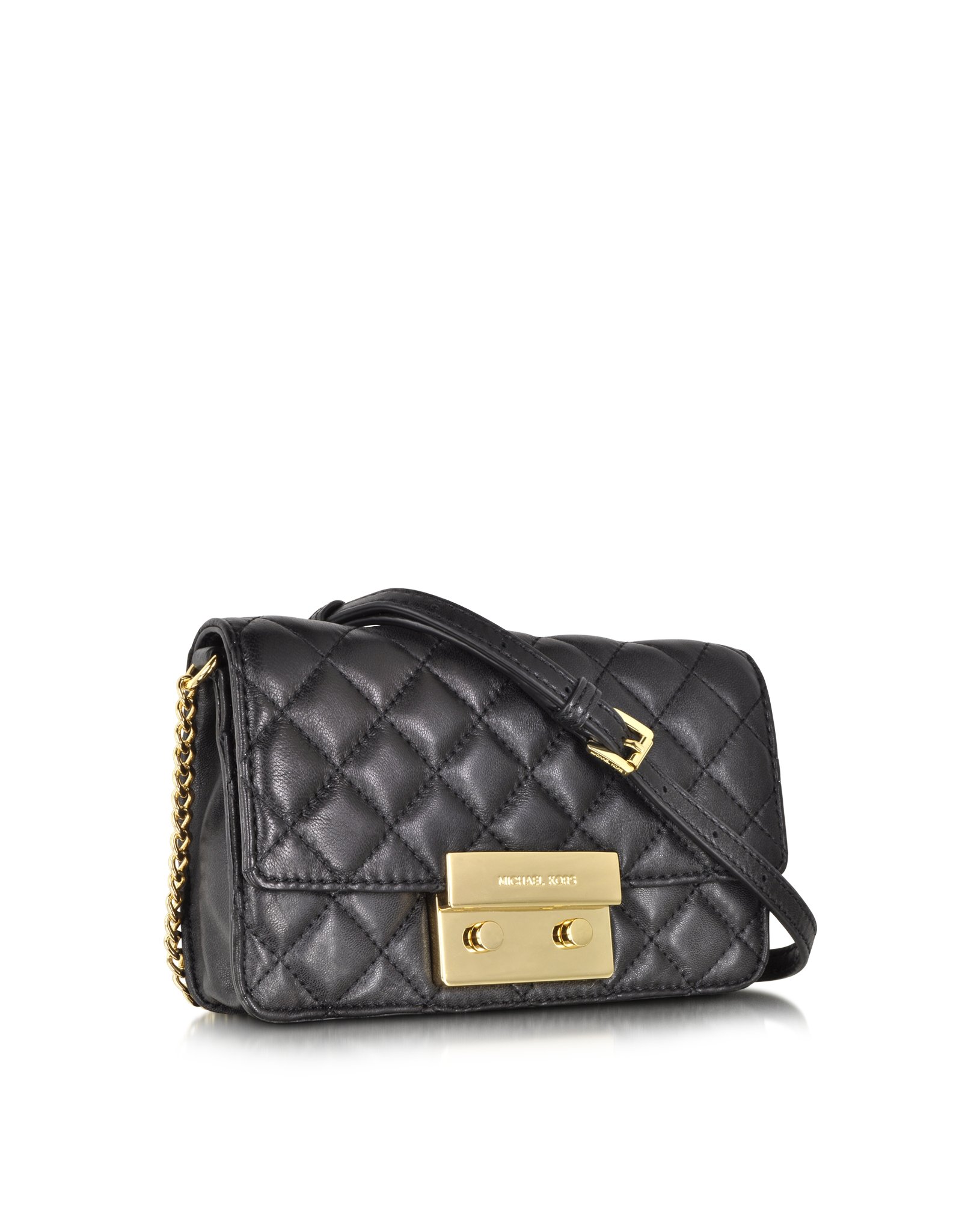 Lyst - Michael kors Sloan Black Quilted Leather Chain Crossbody Bag in Black