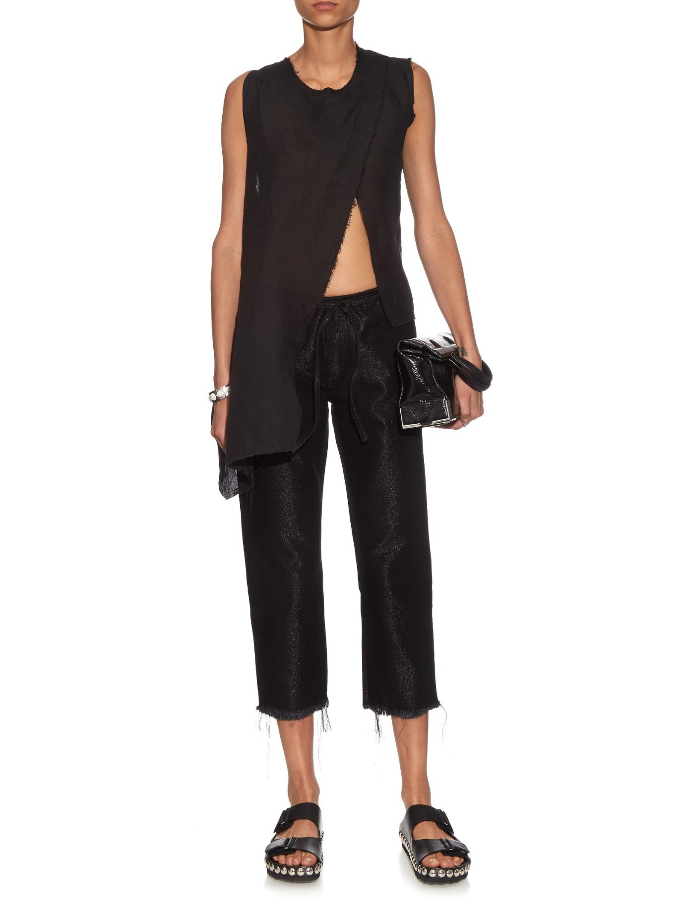 Lyst Marquesalmeida Frayed Cuff Cropped Jeans In Black