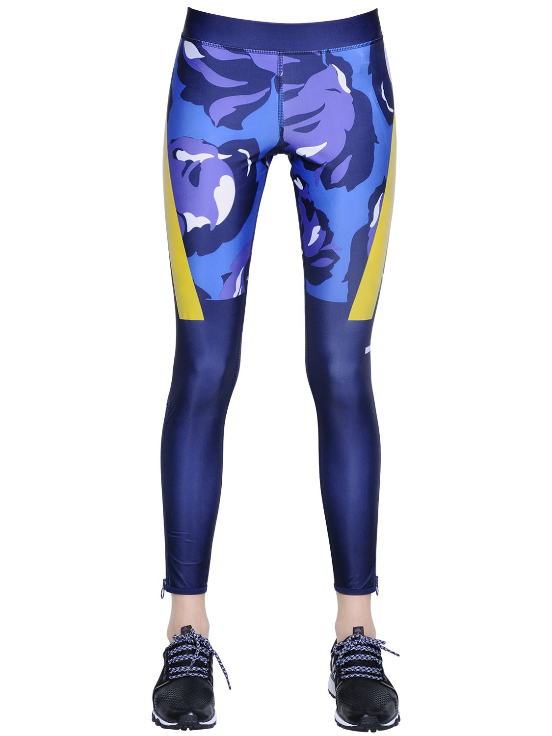 Electric Blue Fabric With Fading Stripes & Gold Allover Print Yoga Leggings,  Festival Pants. Thick, Quality 95% Cotton With Lycra.unisex. 