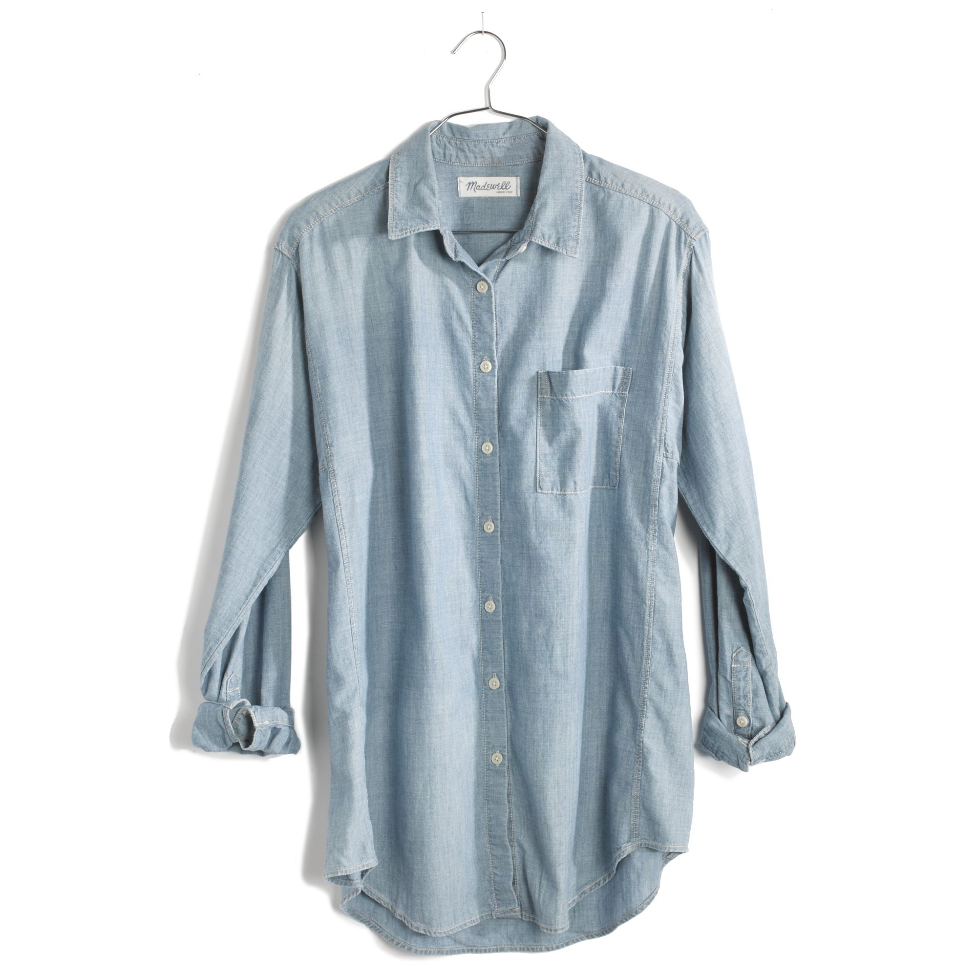 Madewell Oversized Button-Down Chambray Shirt in Blue (faded indigo)