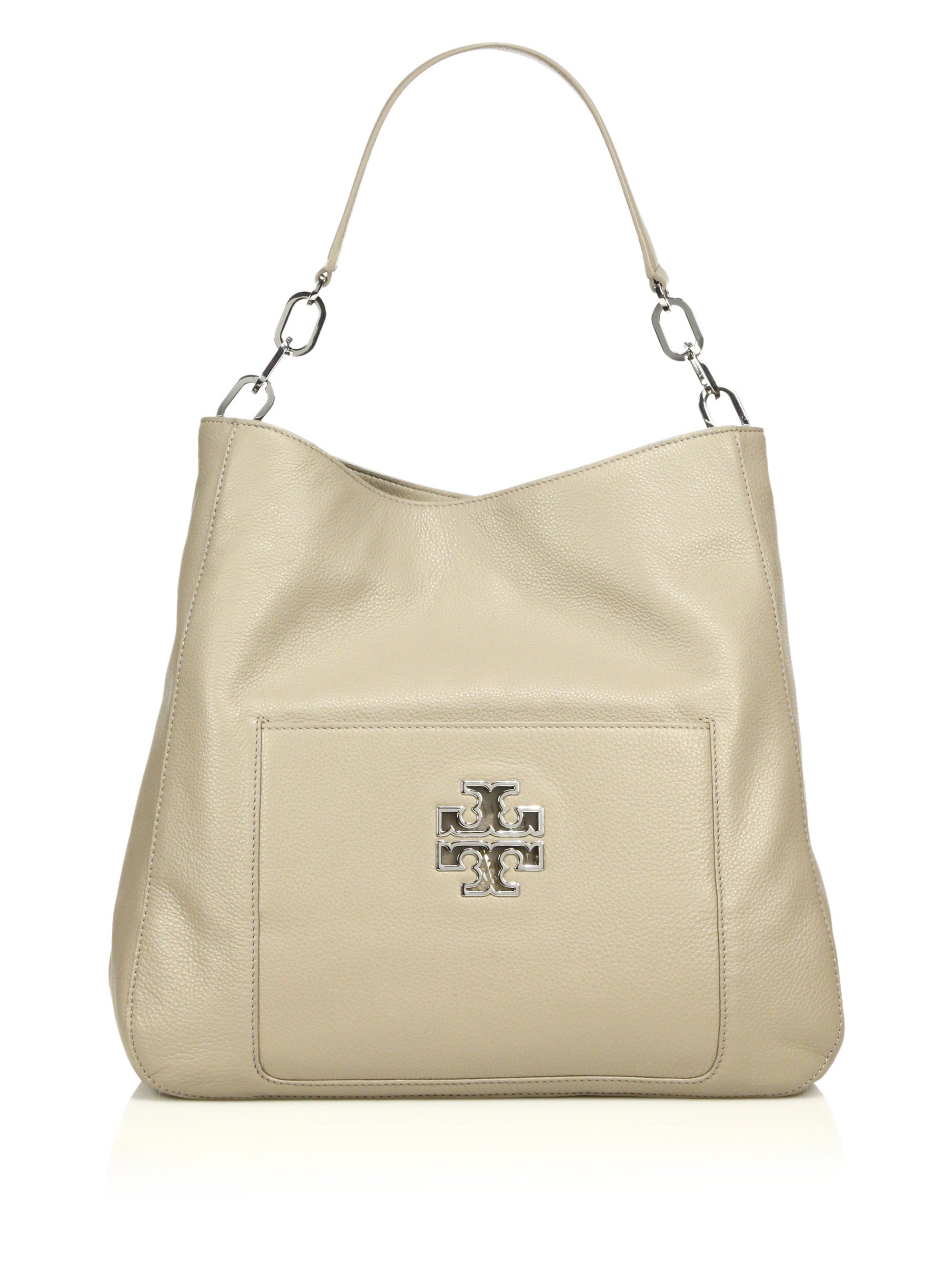 Lyst - Tory Burch Britten Leather Hobo Bag in Gray