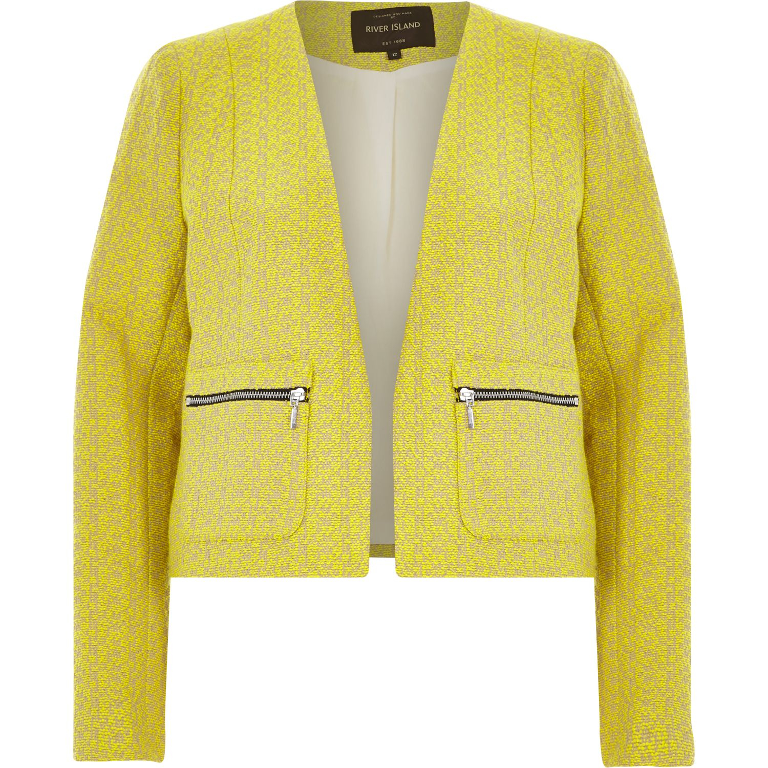 River Island Yellow Boxy Tweed Jacket in Yellow Lyst
