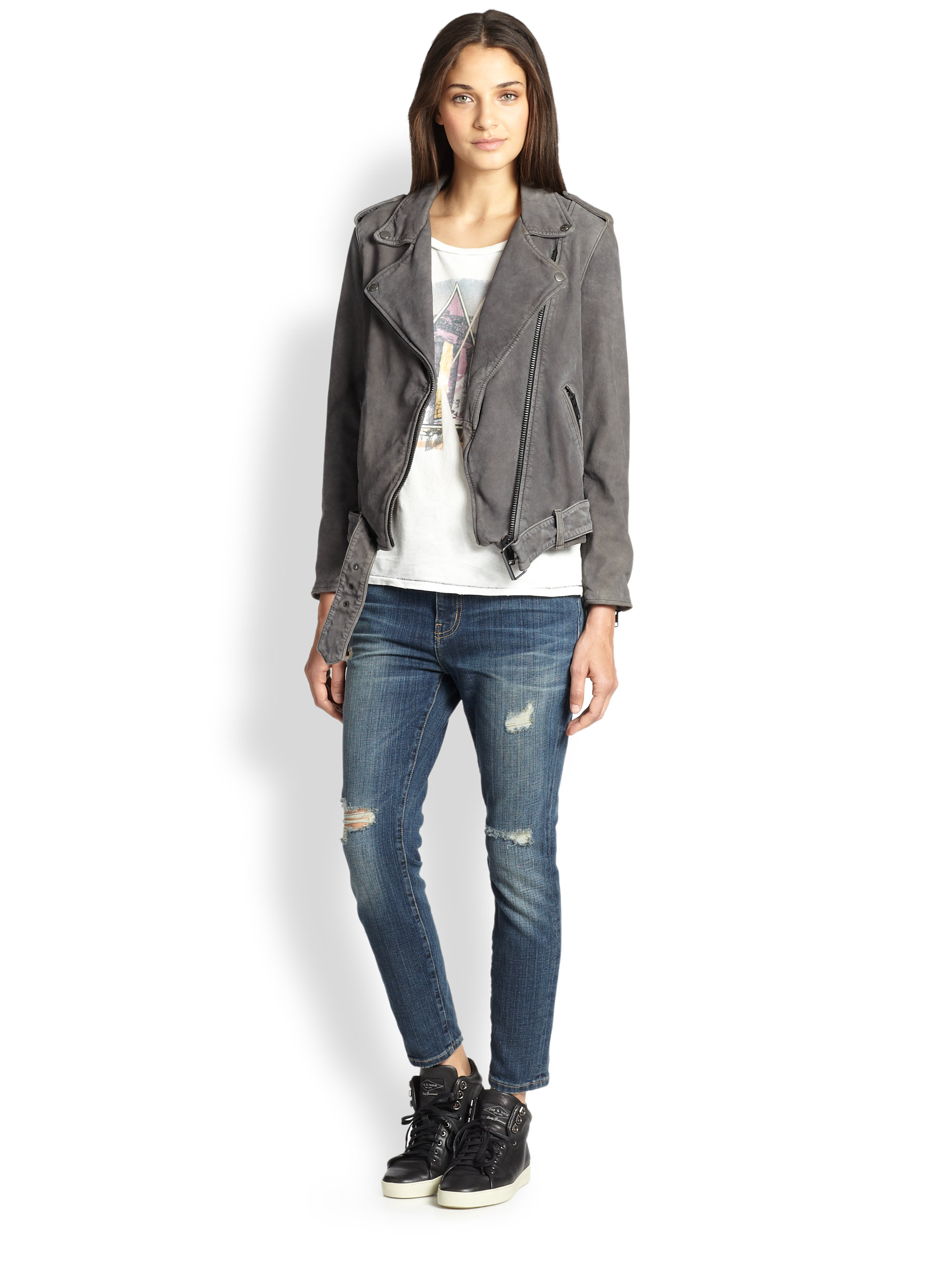 Lyst - Current/Elliott The Prospect Suede Motorcycle Jacket in Gray2000 x 2667