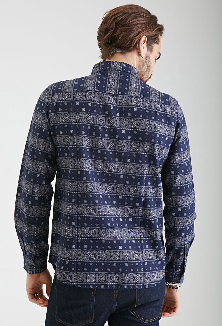 Lyst Forever 21 Flannel Bandana Print Shirt in Blue for Men