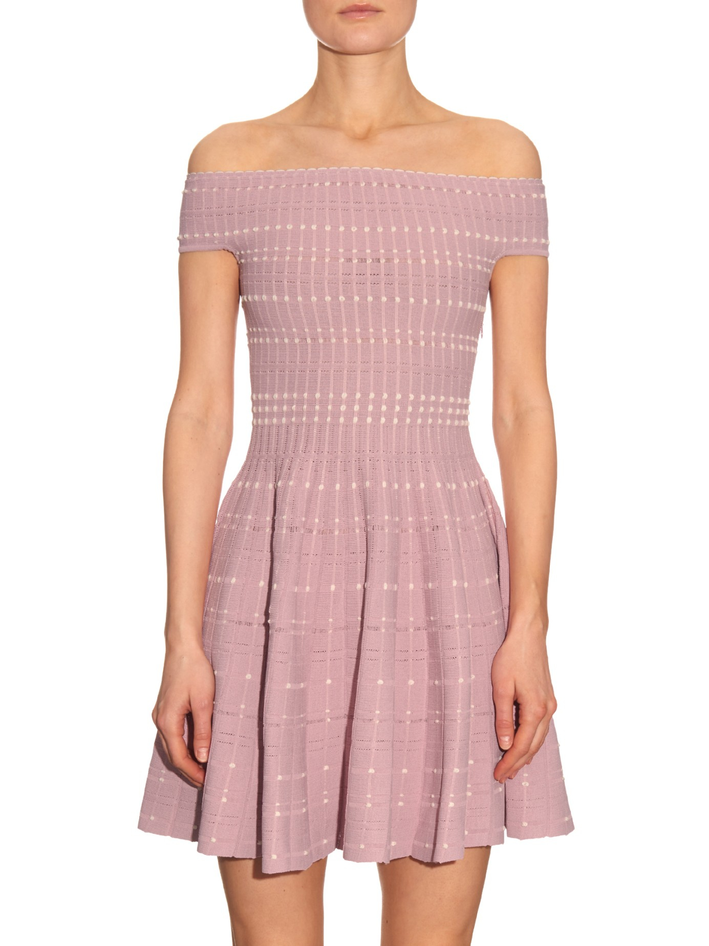 Lyst Alexander Mcqueen Offtheshoulder Knitted Mini Dress in Pink
