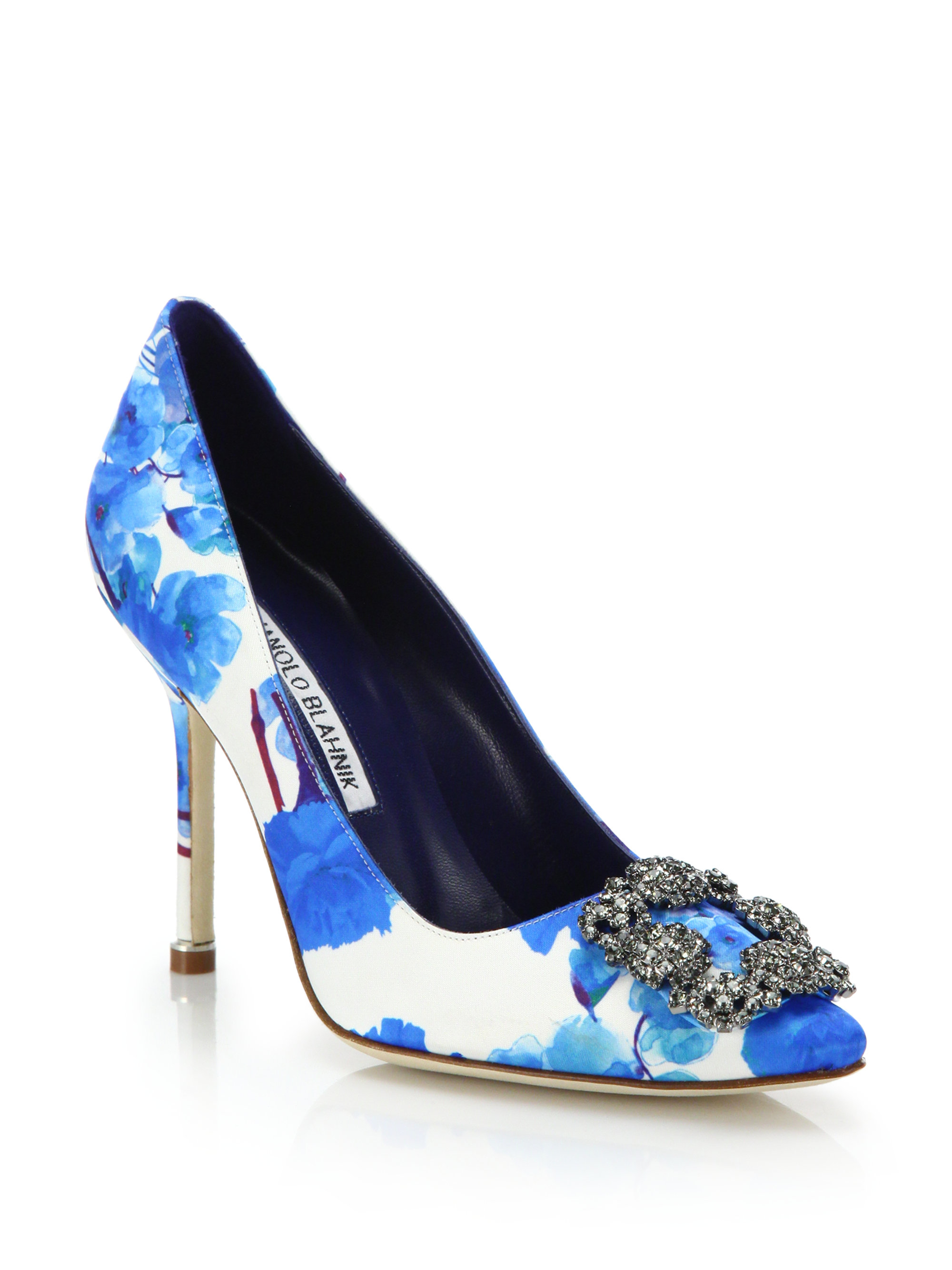 Manolo Blahnik Hangisi Floral Print Pumps In Blue Lyst