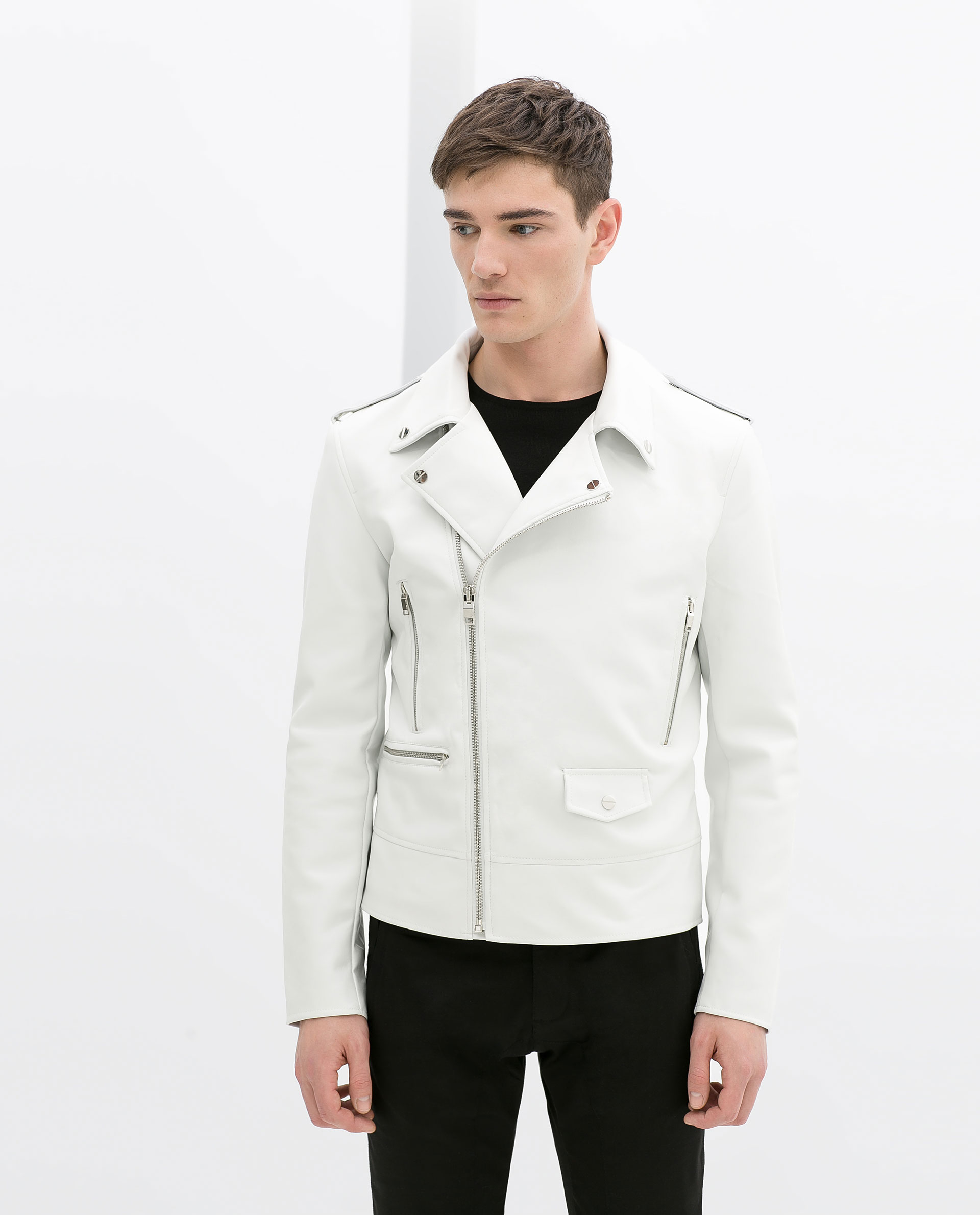 Zara Faux Leather Biker Jacket in White for Men Lyst