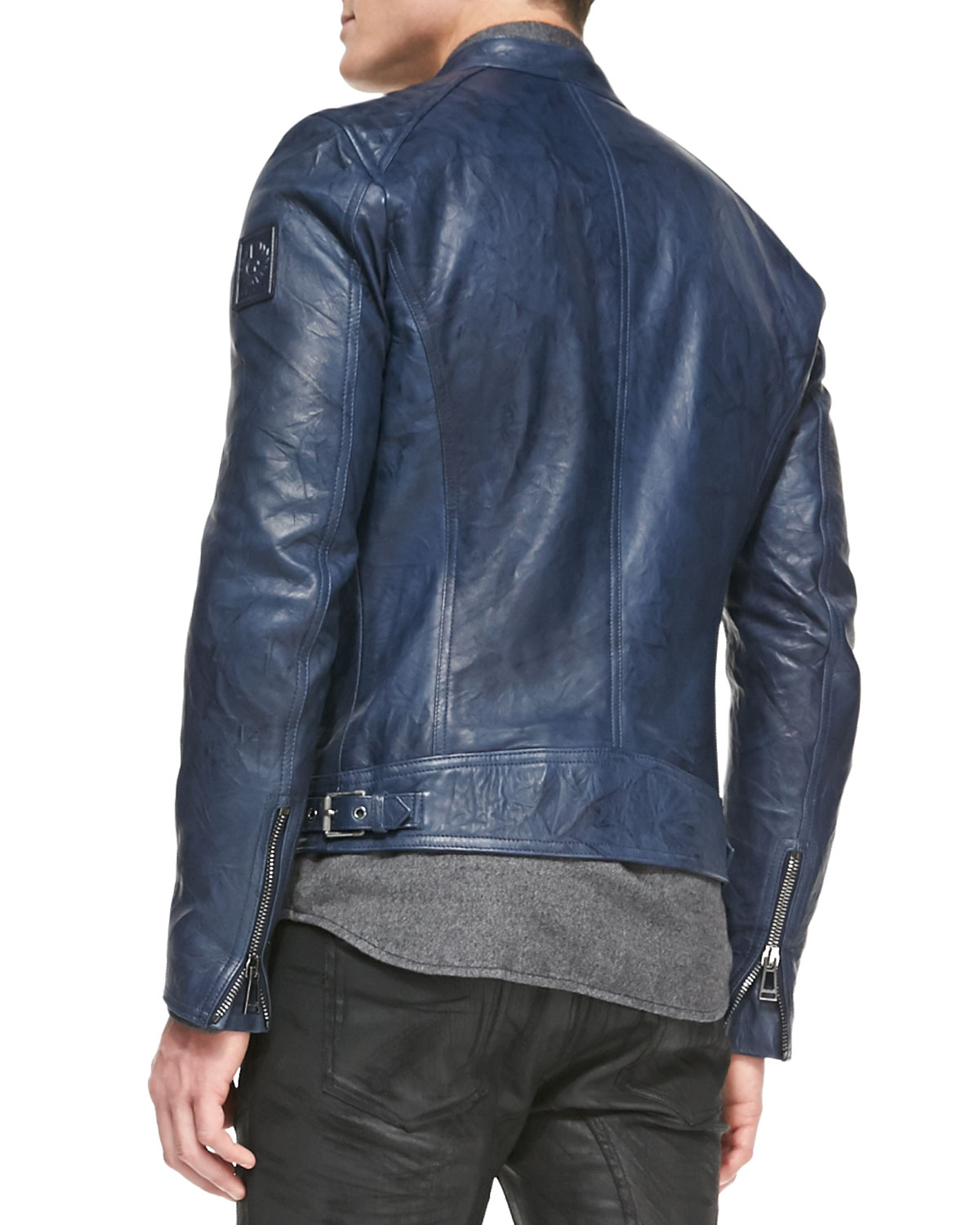 Belstaff Kirkham Tumbled Leather Biker Jacket In Blue For Men Lyst Gallery