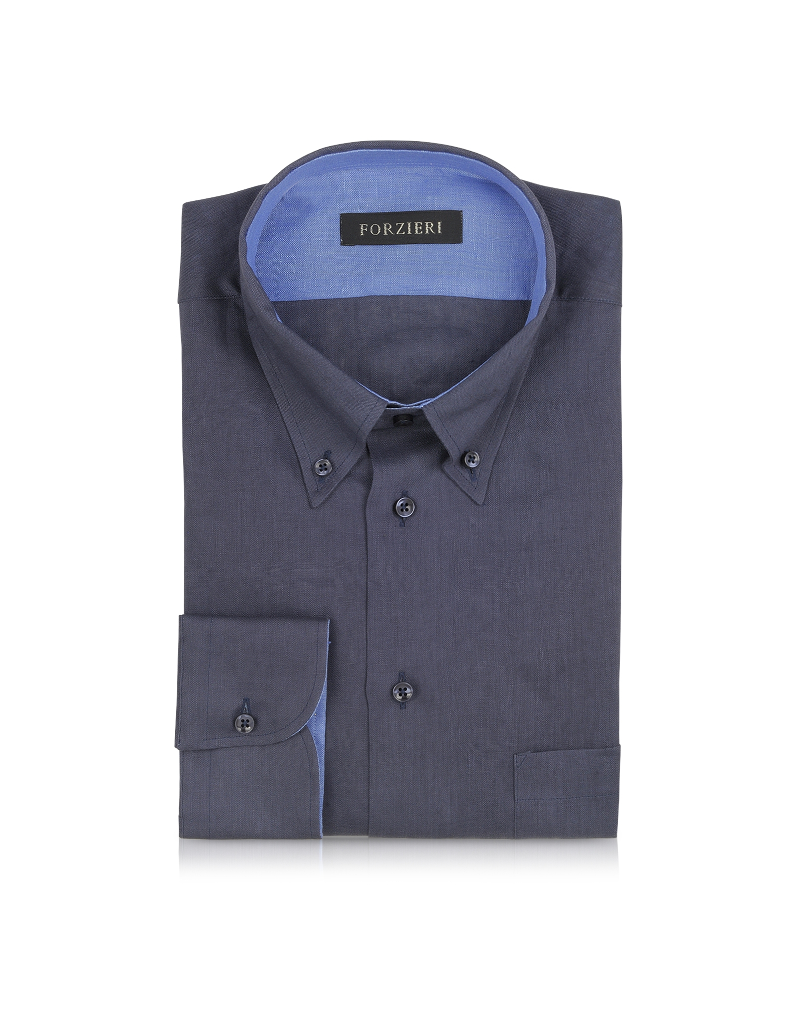 Lyst - Forzieri Dark Blue Button Down Linen Men's Shirt in Blue for Men