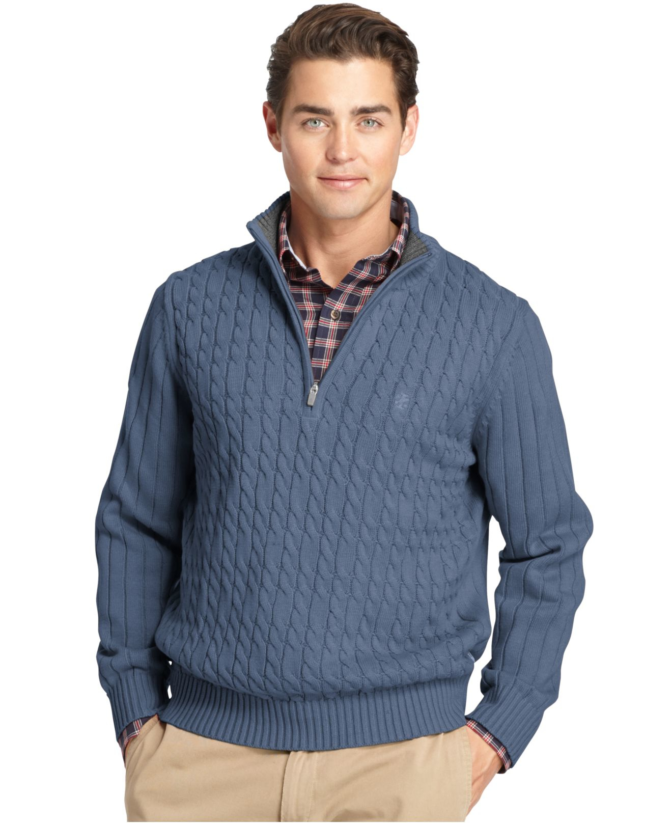 Lyst - Izod Big And Tall Cable-knit Quarter-zip Sweater in ...
