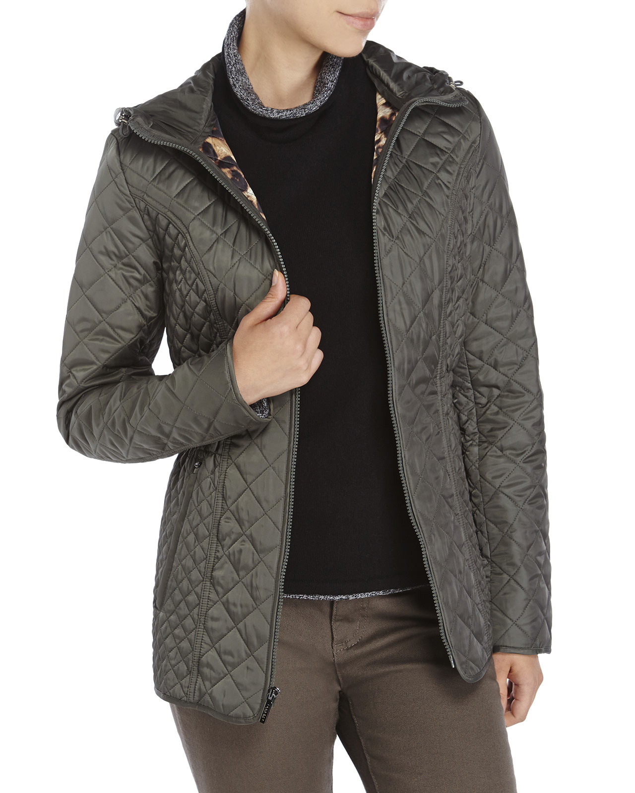 Lyst - Laundry by Shelli Segal Diamond Quilted Hooded Jacket in Green