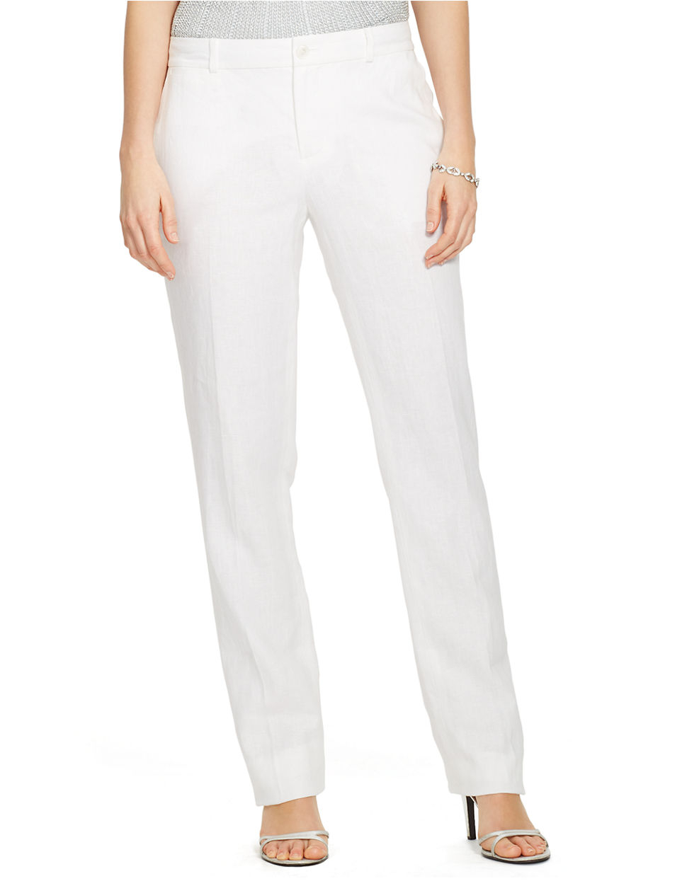 Lyst - Lauren By Ralph Lauren Petite Linen Straight-leg Pants in White