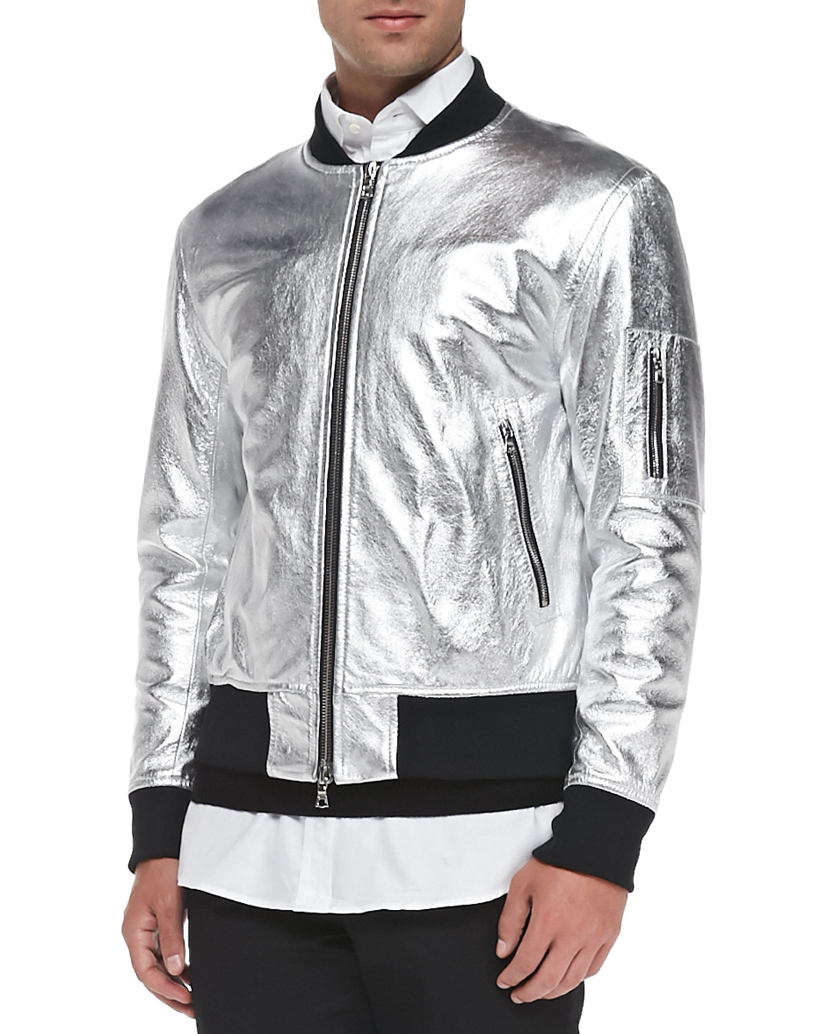 Silver Leather Jacket Mens Cairoamani Com Lyst Ovadia And Sons Metallic Leather Er Jacket In