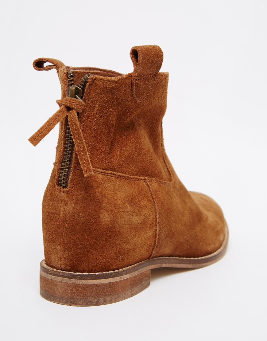 Asos Red Horn Suede Western Concealed Wedge Ankle Boots in Brown ...