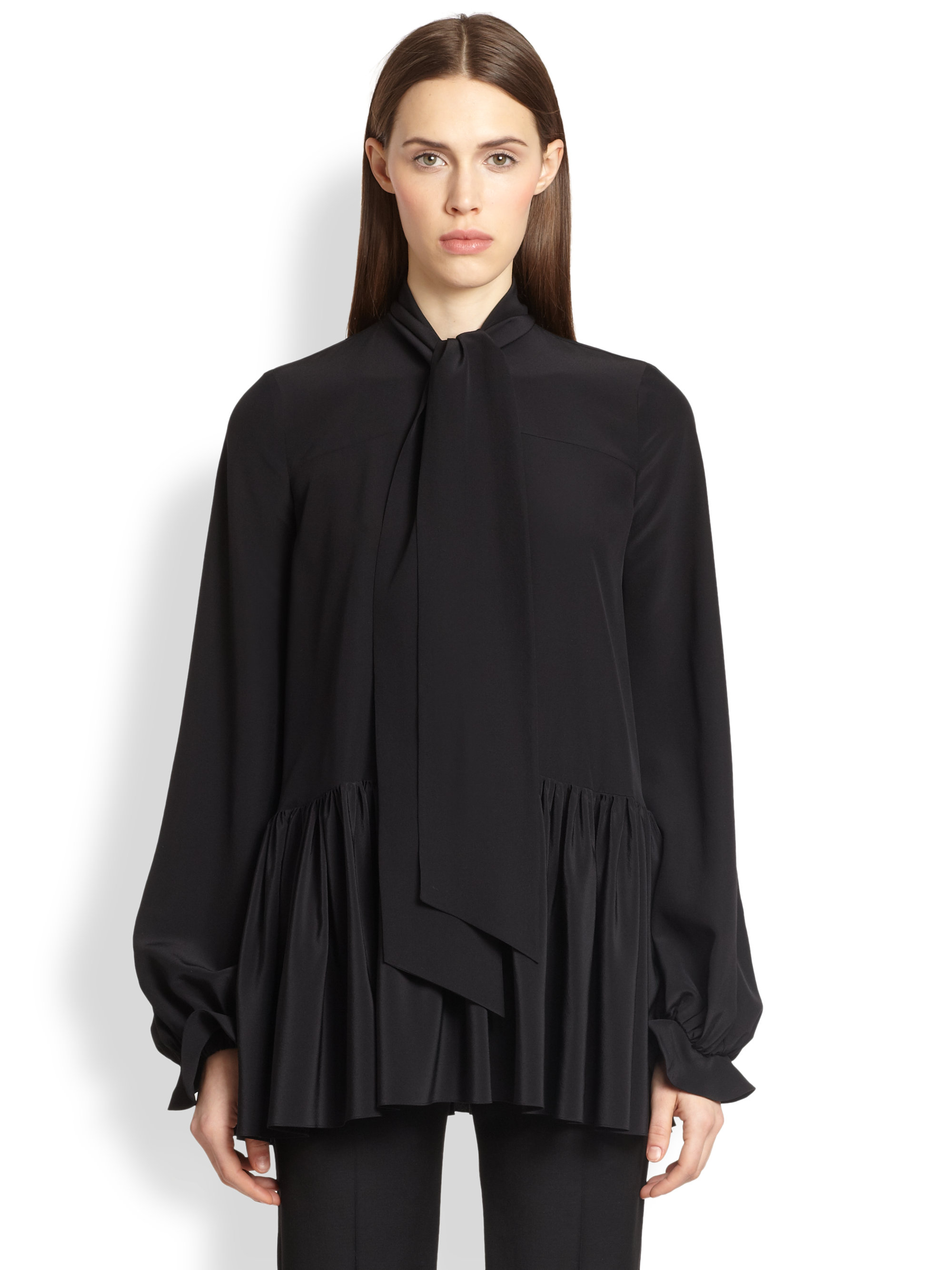 Lyst - Givenchy Silk Tie-Neck Blouse in Black