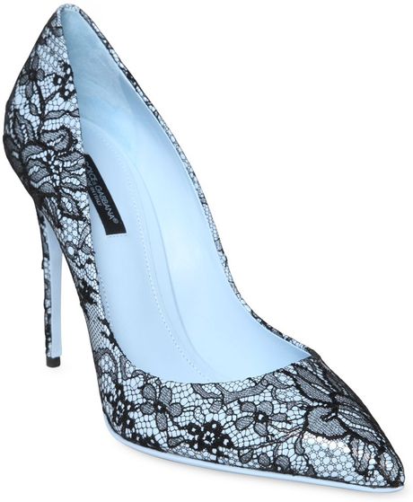 Dolce & Gabbana 105Mm Kate Patent Leather & Lace Pumps in Blue (LIGHT ...