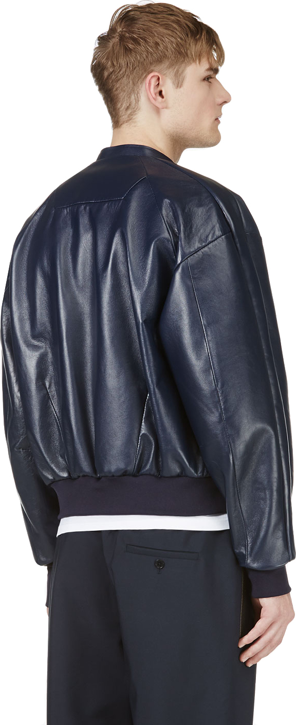 Juun J Navy Lambskin Leather Er Jacket In Blue For Men Lyst Gallery