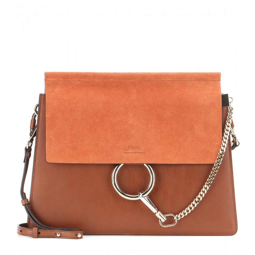 Lyst - Chloé Faye Leather And Suede Shoulder Bag in Red