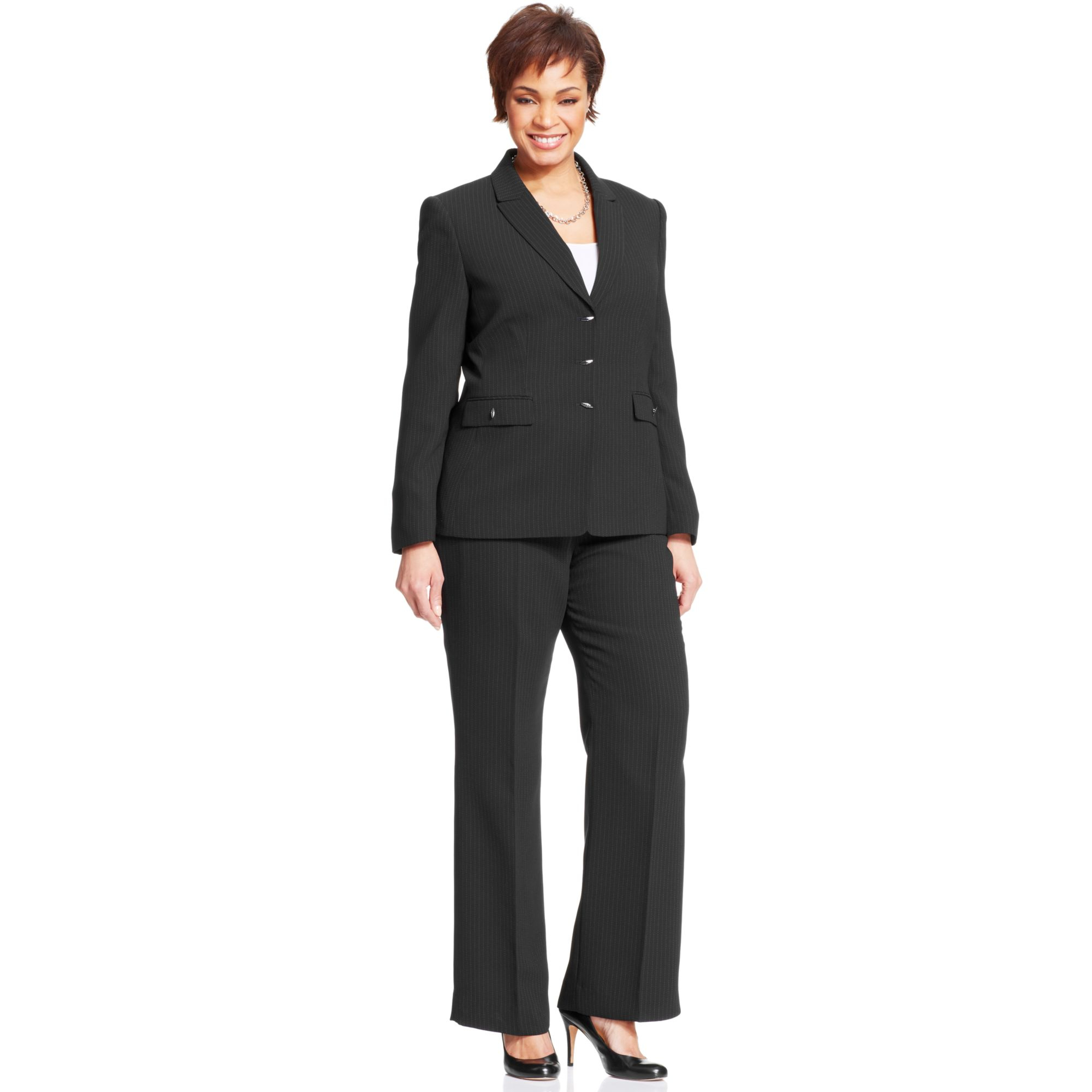 Lyst Tahari By Asl Plus Size Pinstripe Togglefront Pantsuit In Black 