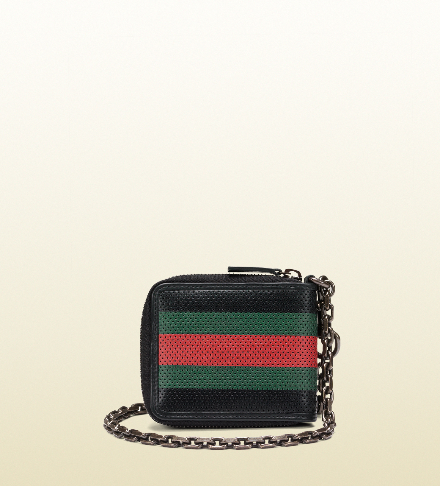 Lyst - Gucci Perforated Leather Web Chain Wallet in Black for Men