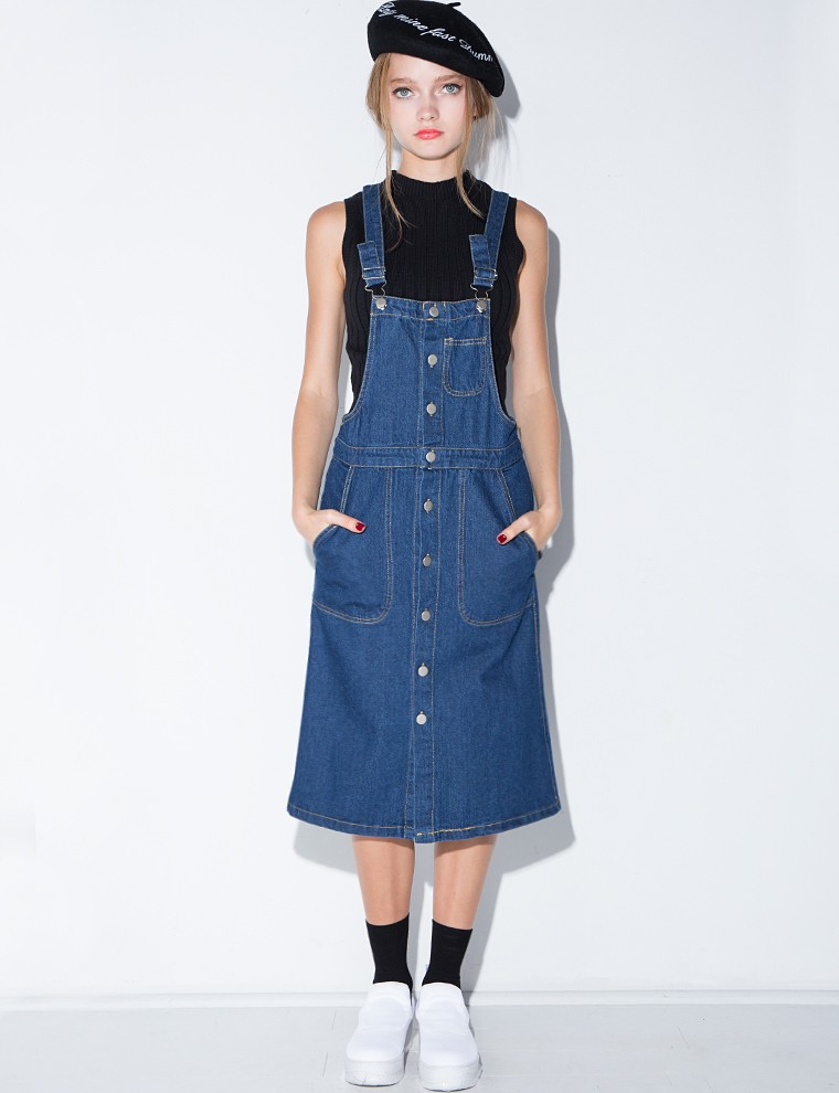 lyst pixie market denim overall suspender midi dress in blue lyst pixie market denim overall suspender midi dress in blue
