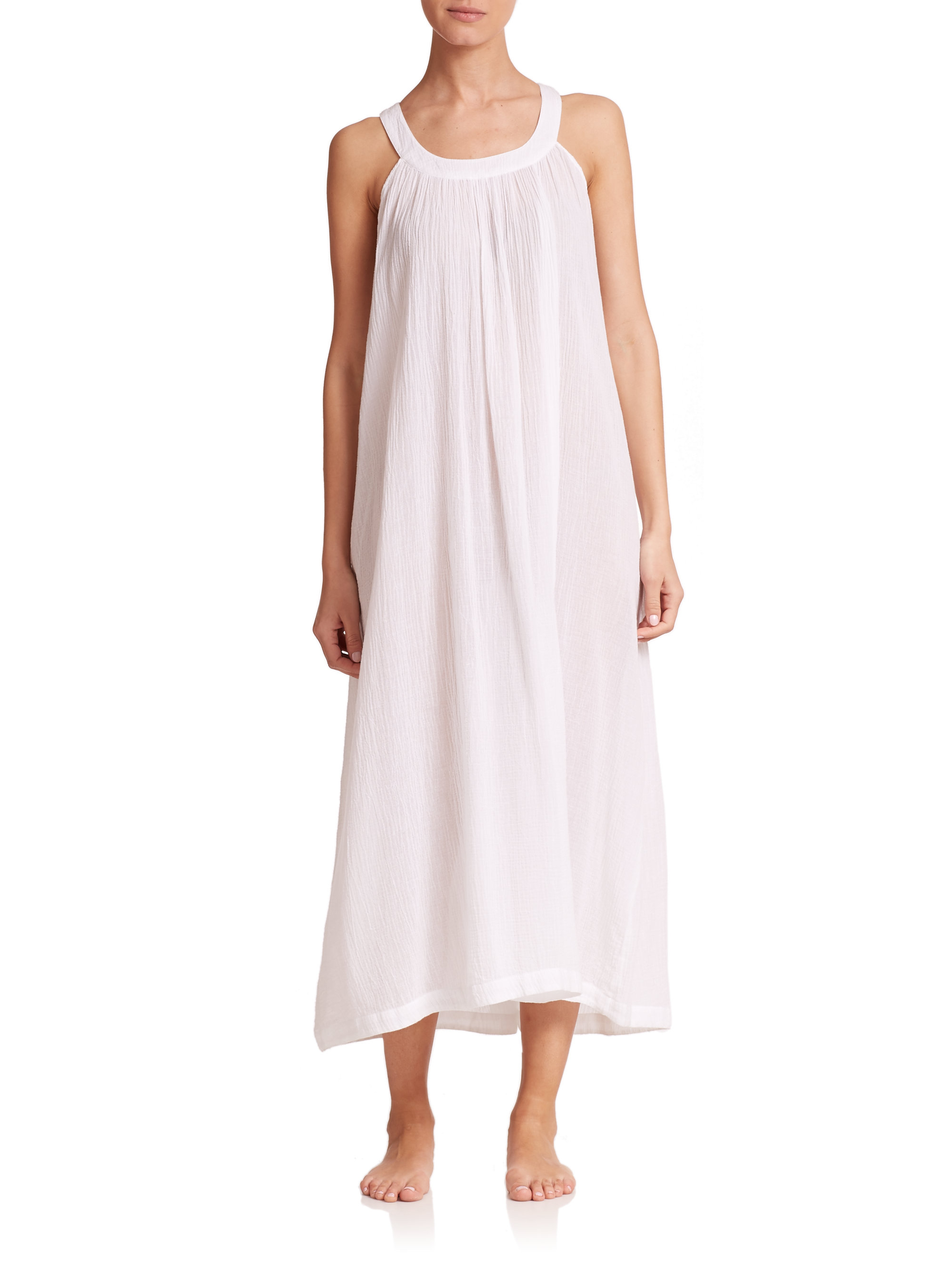 Lyst Skin Crinkle Gauze Long Gown in White