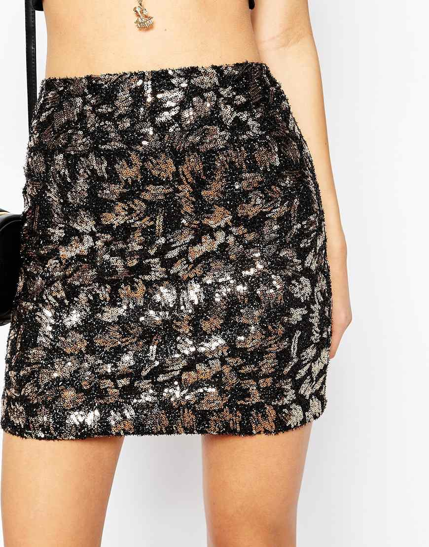 Lyst Motel Kimmy Tinsel Bodyconscious Skirt In Black And Gold in Black