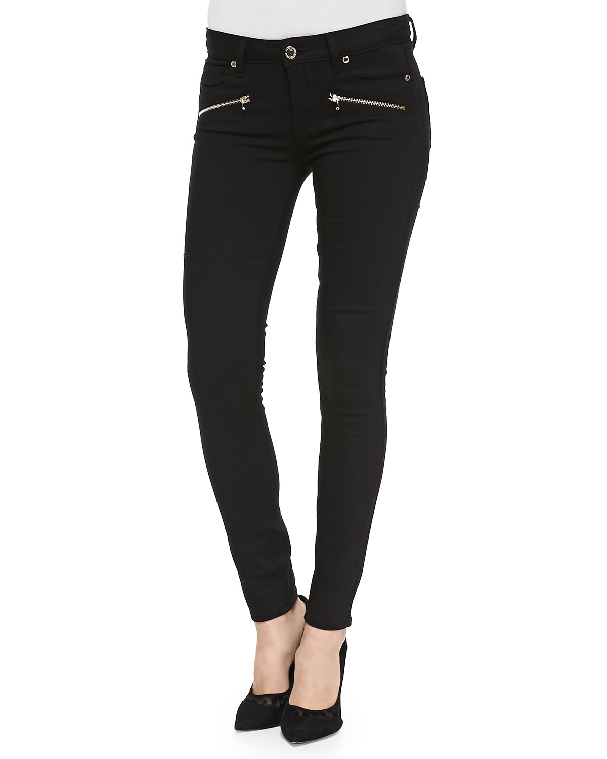 Paige Indio Ultraskinny Zip-Pocket Jeans in Black (NOIR/SOFT GOLD) | Lyst