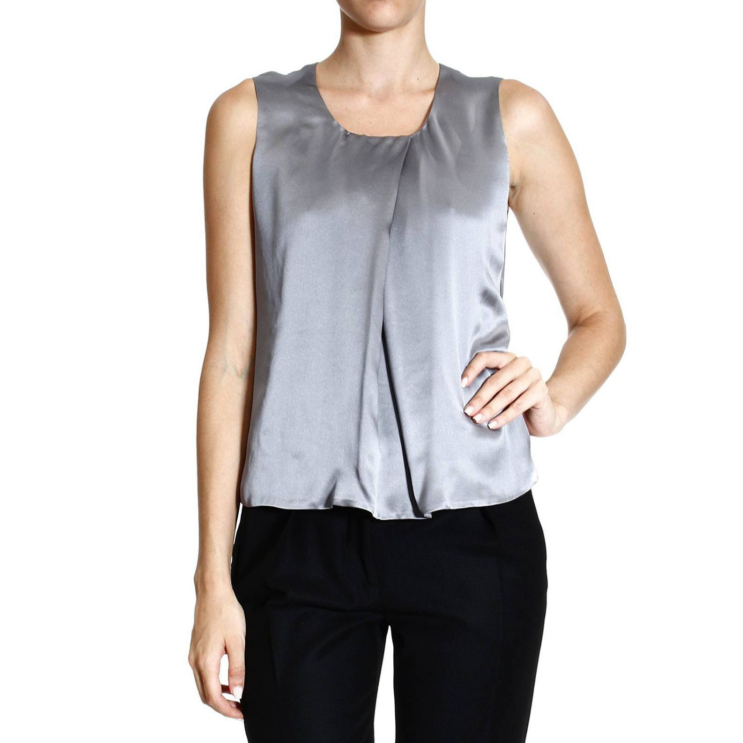 Giorgio Armani Top Sleeveless Silk in Gray (Grey) | Lyst