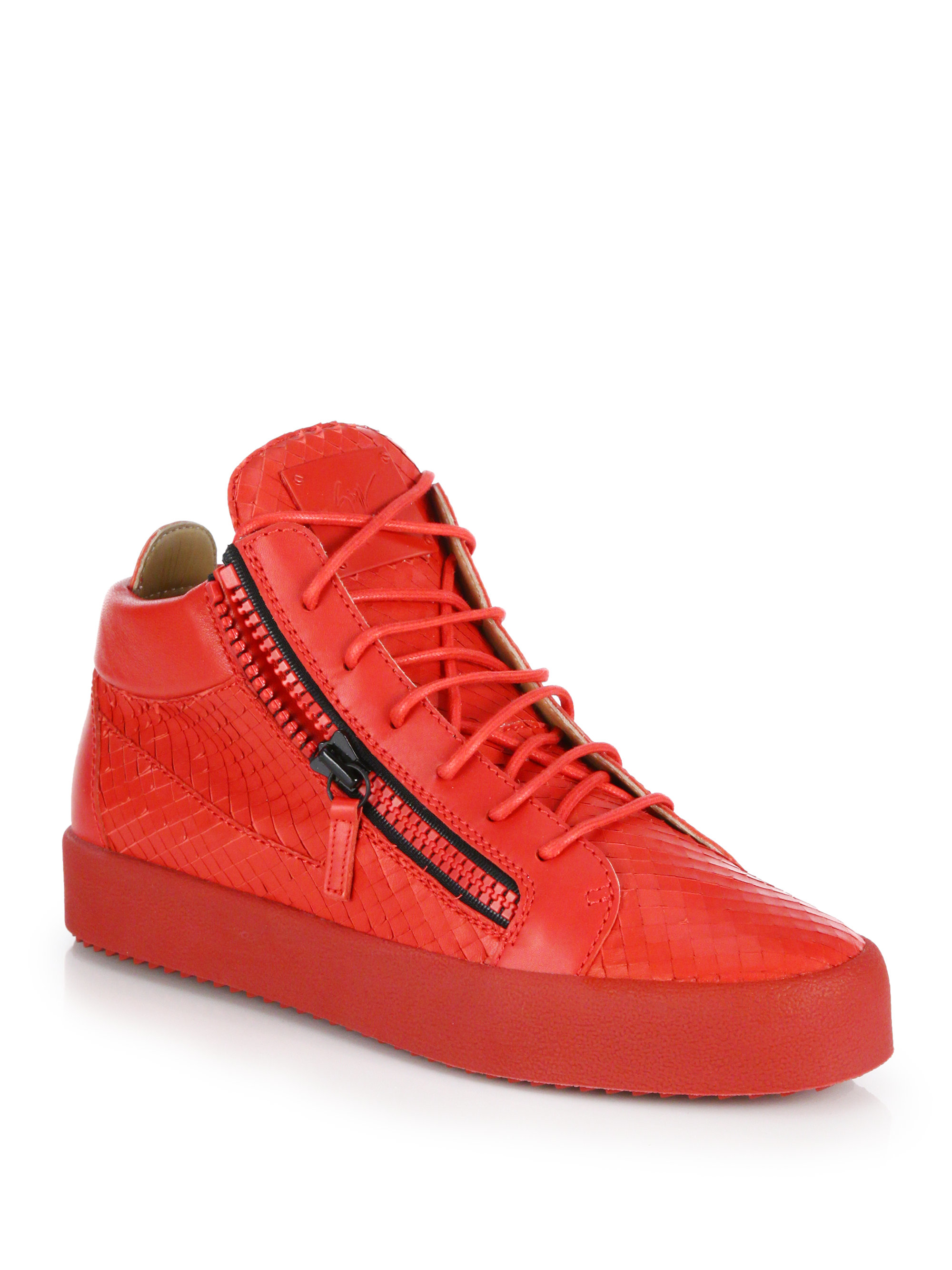Giuseppe zanotti Snake-print Leather Mid-top Sneakers in Red for Men | Lyst