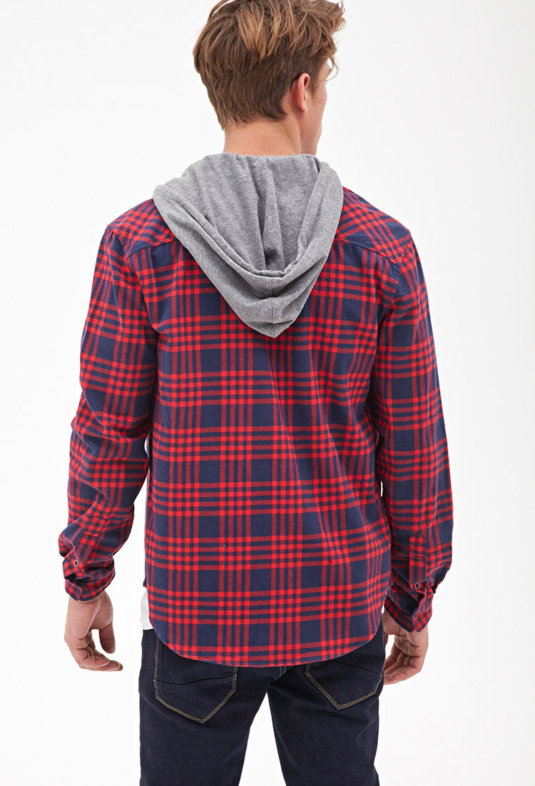 Forever 21 Flannel Hoodie  Jacket in Red for Men Lyst