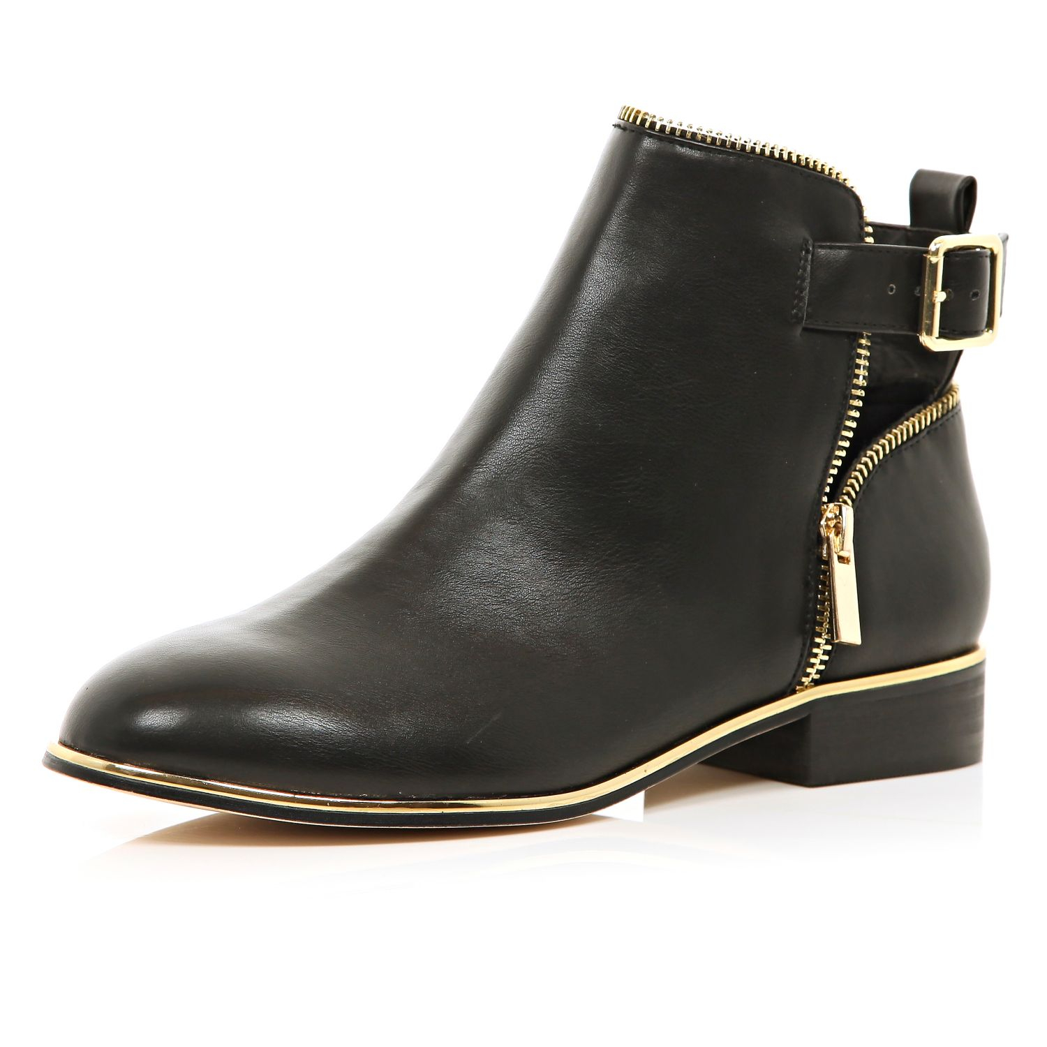 River island Black Zip Trim Ankle Boots in Black | Lyst