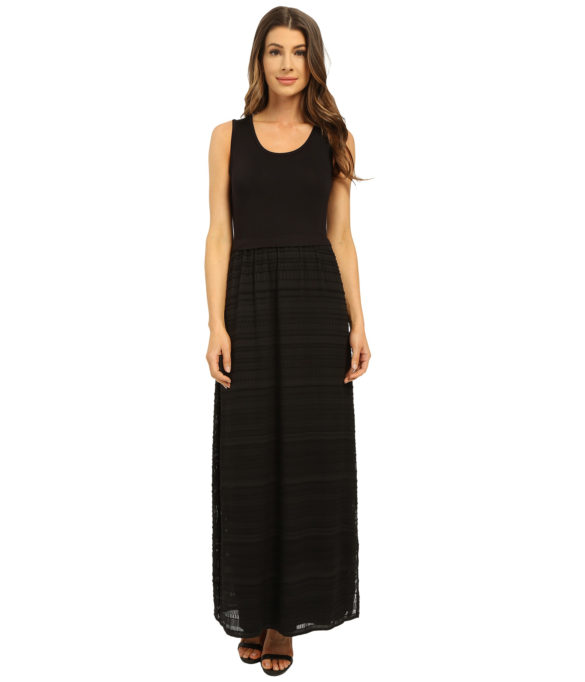 Calvin klein Maxi Dress W/ Chiffon Bottom in Black Lyst