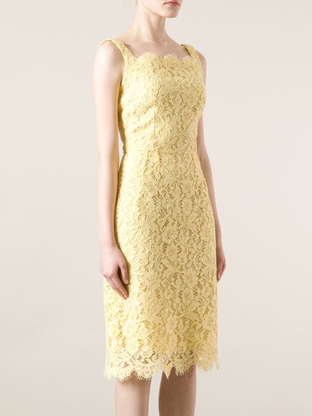 Dolce & Gabbana Floral Lace Dress in Yellow (yellow & orange) | Lyst