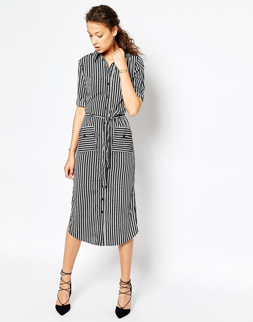 Lyst Asos Tall Stripe Midi Shirt  Dress  With Belt  in Black 