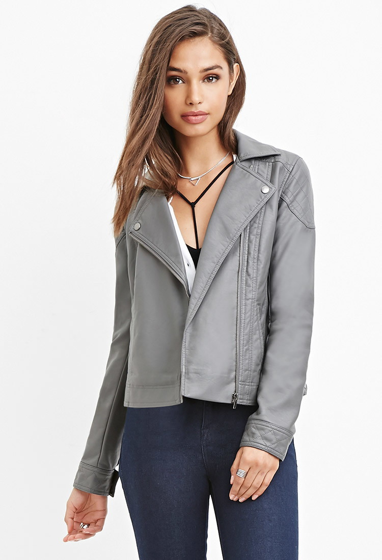 Gray Leather Jacket Forever 21 Cairoamani Com Forever 21 Quilted Faux Leather Moto Jacket In Gray Lyst