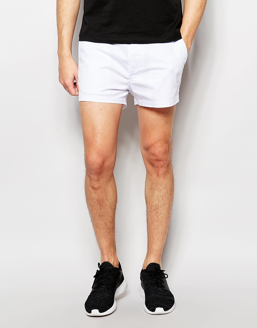ASOS Slim Chino Shorts In White In Extreme Short Length in White for