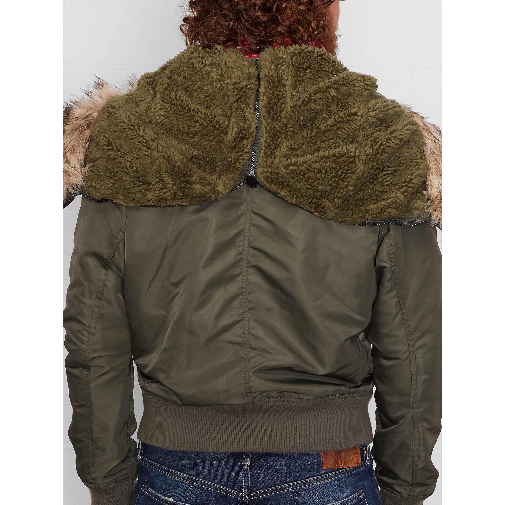 urban olive green denim jacket with zip and hood