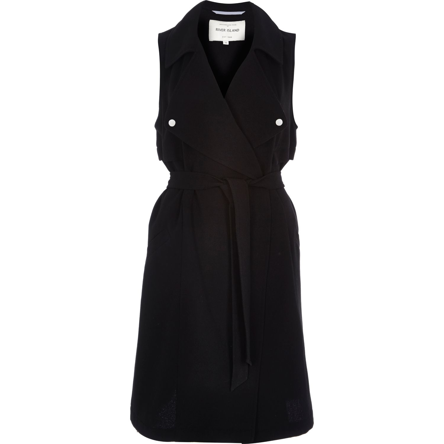River island Black Crepe Sleeveless Trench Jacket in Black | Lyst