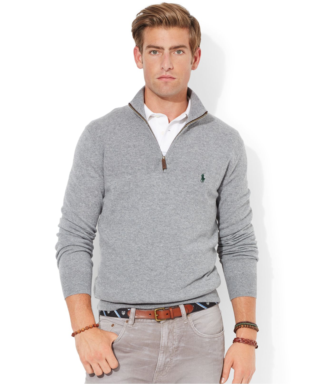  Polo  Ralph  Lauren  Merino Wool Half Zip Sweater in Grey  