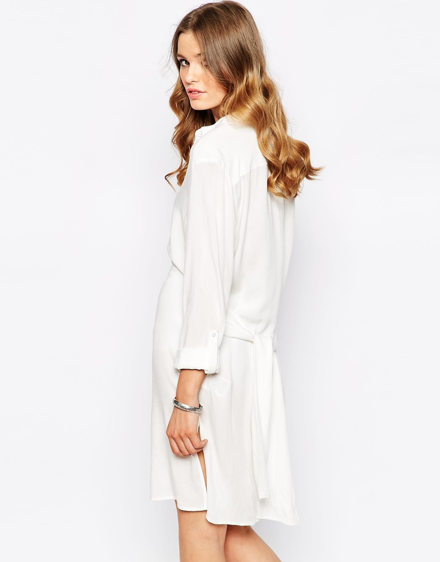 Lyst First I Tie  Waist Shirt  Dress  in White 