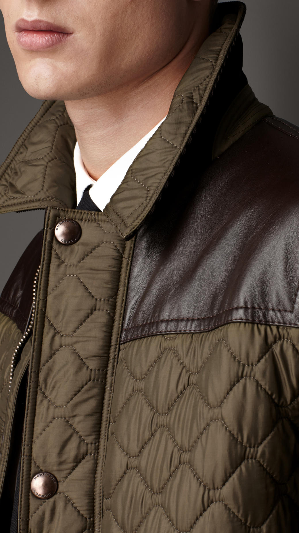 Burberry Leather Detail Quilted Field Jacket in Green for Men - Lyst