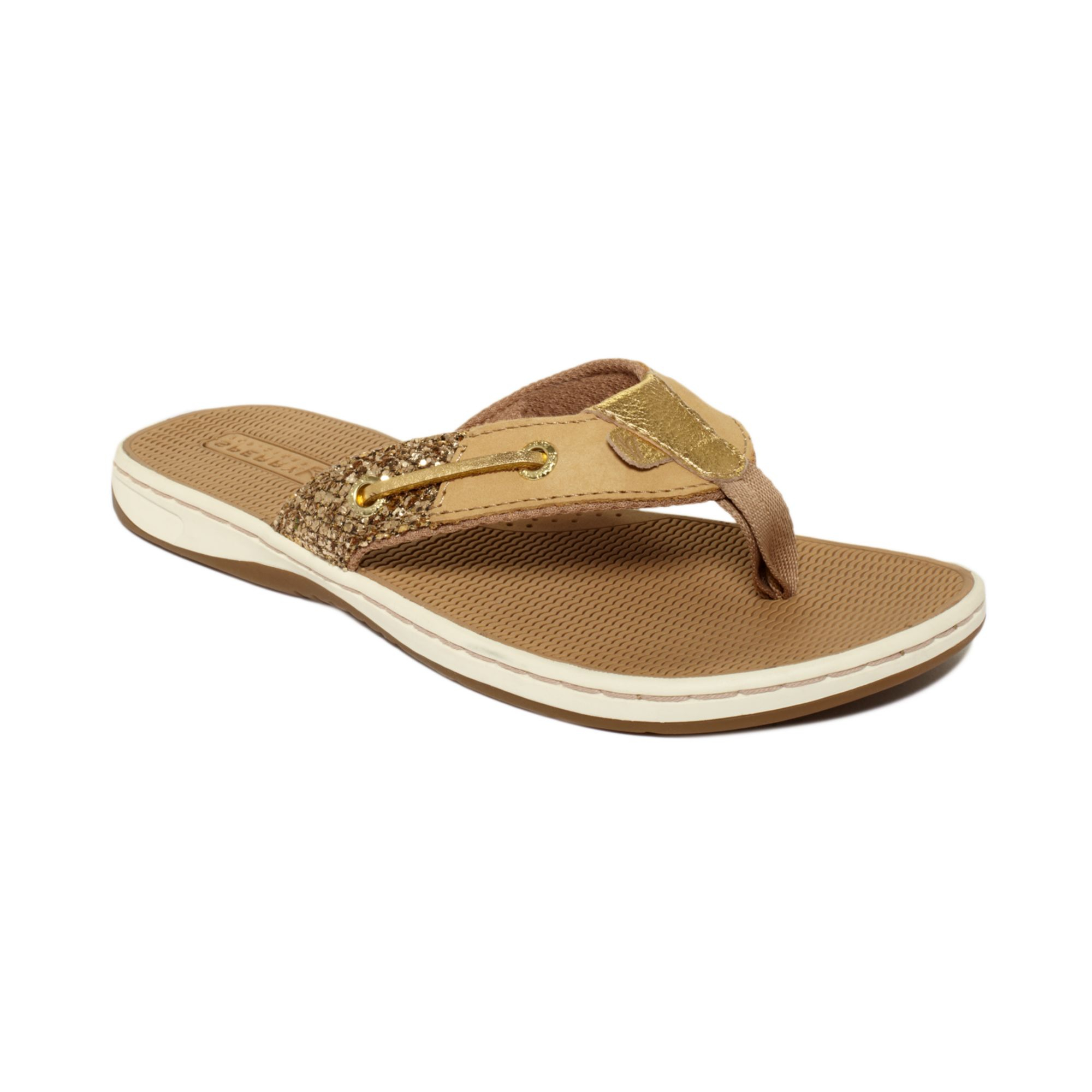 Sperry Top-sider Seafish Thong Sandals in Brown (gold glitter) | Lyst