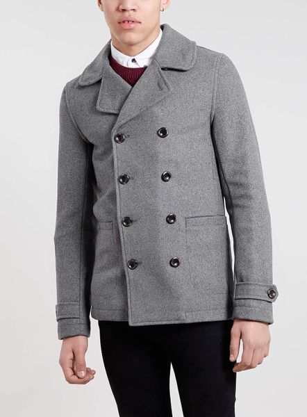 Topman Grey Wool Blend Skinny Pea Coat in Gray for Men (GREY) | Lyst