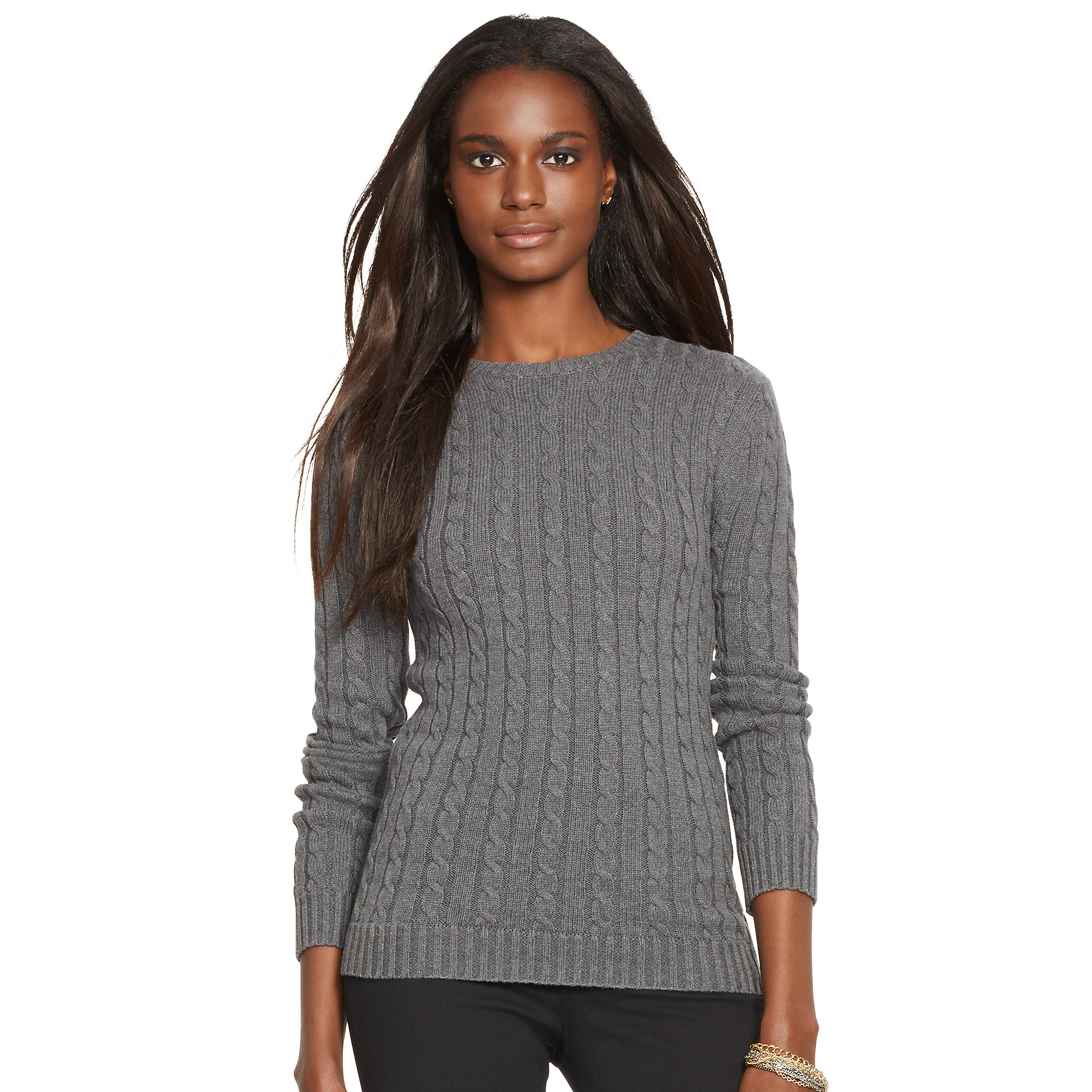 Lyst - Ralph Lauren Cable-knit Cotton Sweater in Gray