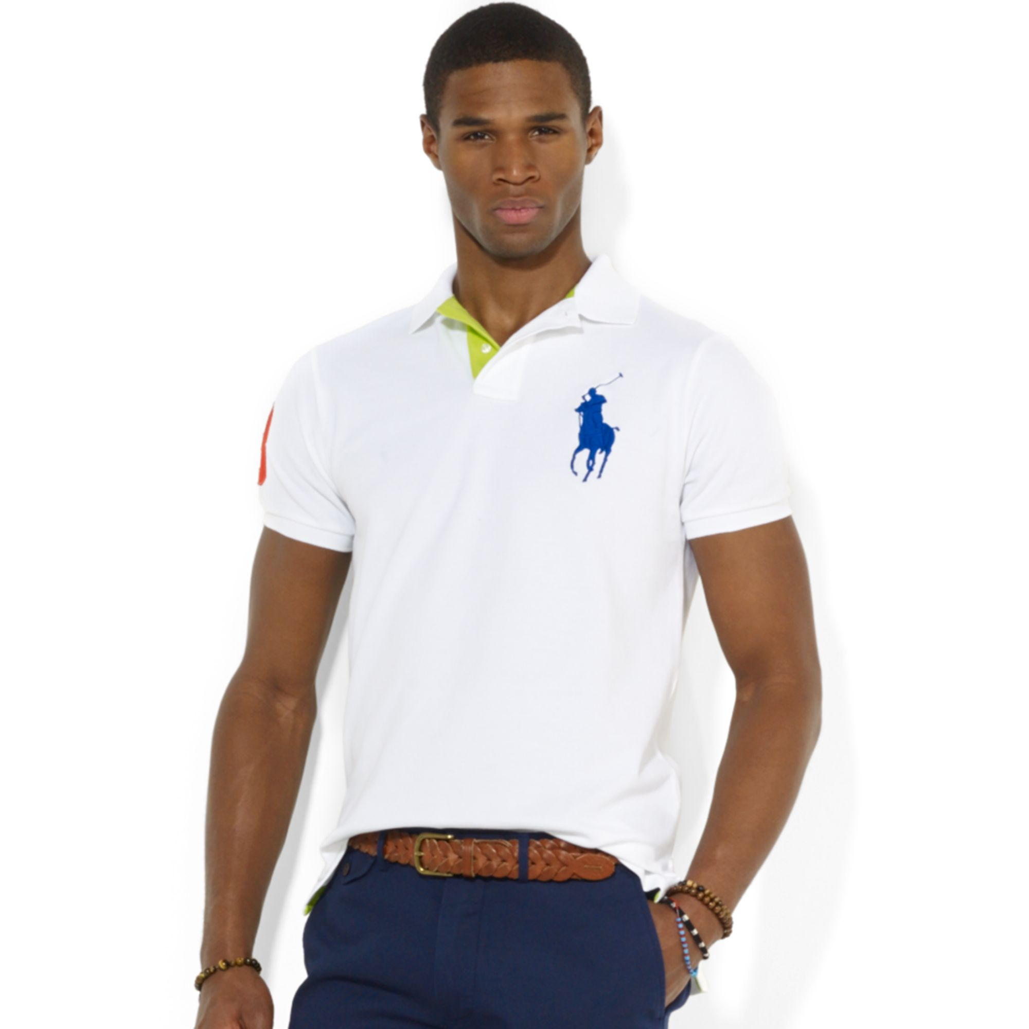 Polo Ralph Lauren Custom Fit Big Pony Mesh Polo Shirt in White for Men