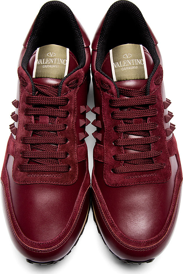 Valentino Burgundy Leather and Suede Rockstud Sneakers in Purple for Men (burgundy) | Lyst